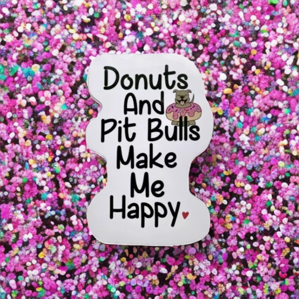 Pit Bull Sticker, Donuts Happy, Kawaii Decal Pittie APBT Bully, 4 pcs